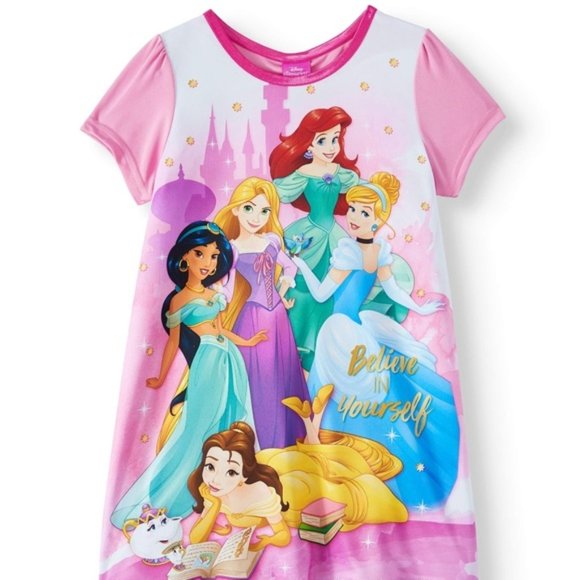 Disney Princess Nightgown Pink Size 4 Jasmine Ariel Rapunzel Cinderella Belle